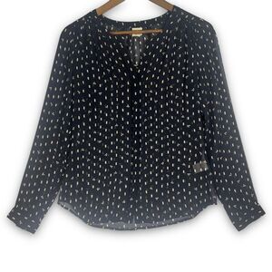 Ecru 100% Silk Cream Bird Butterfly Print Hidden Button Up Sheer Blouse XS